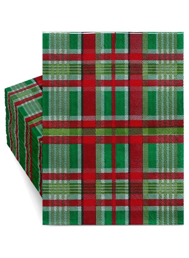 Whaline 100 Pack Christmas Paper Napkins Buffalo Plaid Pattern Disposable Napkins Christmas Red Green Checkered Decorative Napkins for Holiday Dinner Party Supplies, 6.5 x 6.5 Inch - Image 1